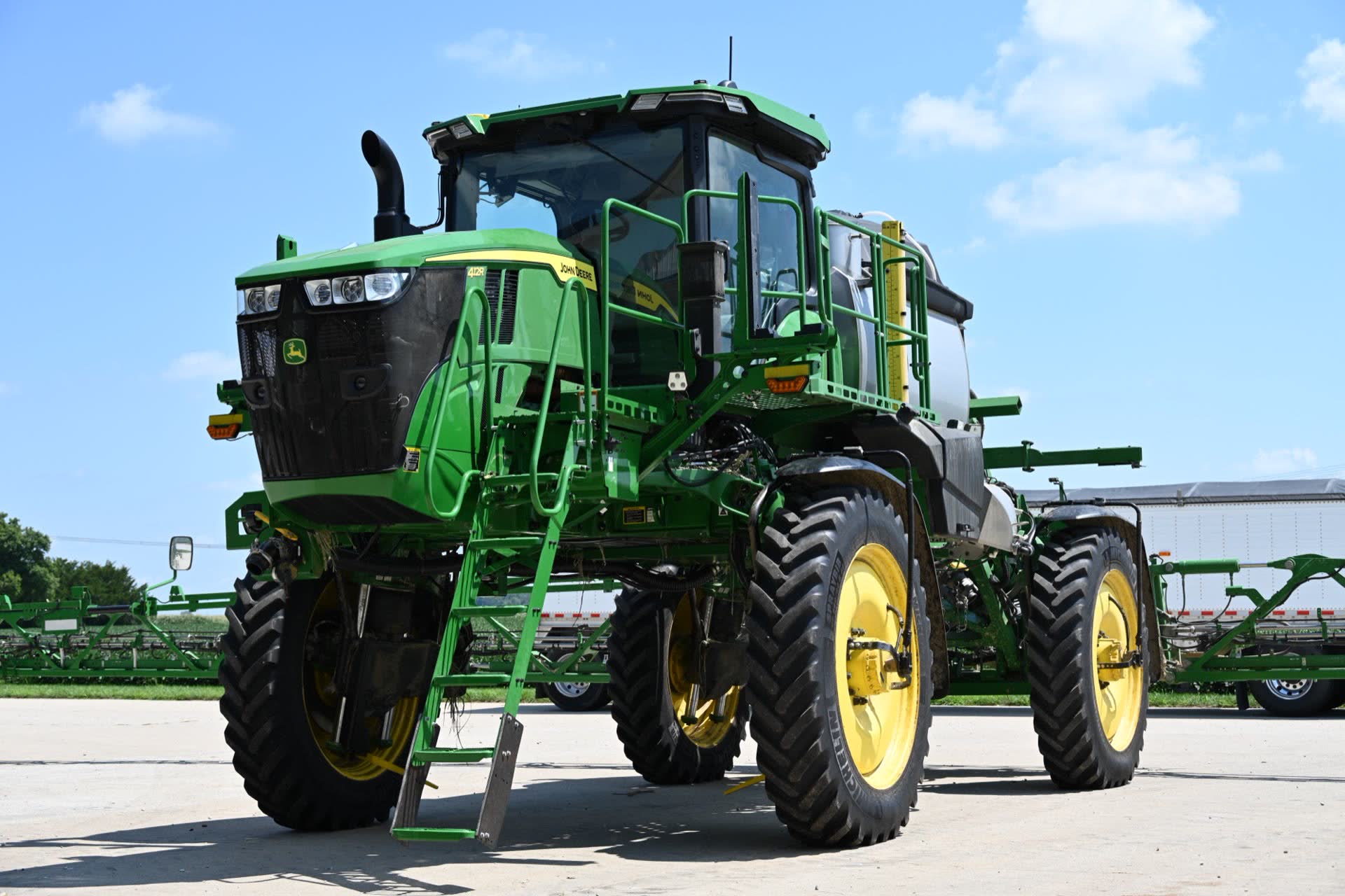 A John Deere 412R sprayer at Miers Farm Corp in Greensburg, Indiana