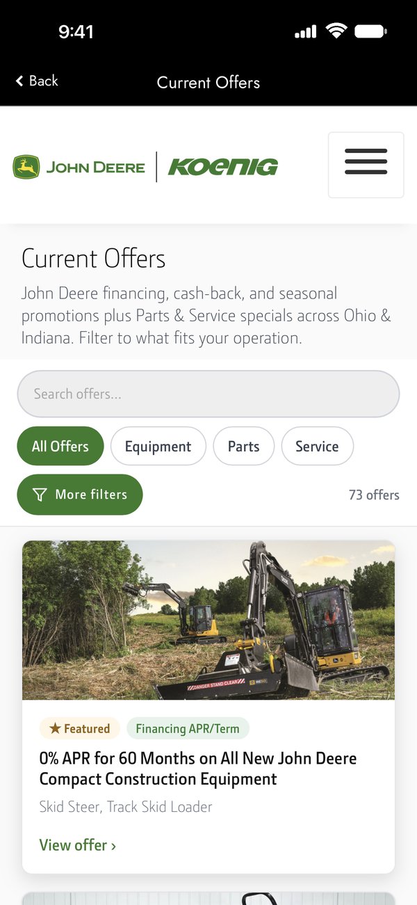 Current offers in the Koenig Equipment app