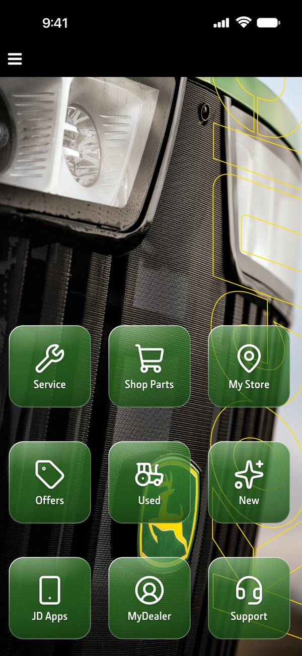 The Koenig Equipment app home screen with nine shortcut tiles